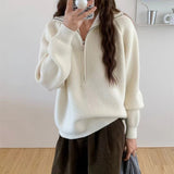 2000s fashion Women's Korean-Style Casual Pullover Half Zipper Sweater 2024 Autumn and Winter Short Solid Color Thickened Sweater Top
