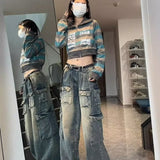 y2k outfits American Retro High Street Wide Leg Workwear Jeans Women's Autumn New Low Waist Loose Slimming Trousers Fashion