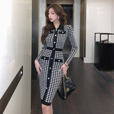 business casual outfits Tly Autumn and Winter Style Houndstooth Knitted Dress High-Grade Temperament Socialite Bottoming Skirt Fashion