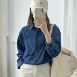 social worker outfits Denim Shirt Women's Long Sleeve 2024 Spring and Autumn New Korean Style Loose Casual Shirt Fashionable All-Matching plus Size Top outside