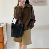 2000s fashion Women's Korean-Style Casual Pullover Half Zipper Sweater 2024 Autumn and Winter Short Solid Color Thickened Sweater Top