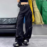 masc outfits American Retro Black Casual Pants Hot Girl Overalls Women's Design Sense Niche Loose Wide Leg Pants Straight Trousers