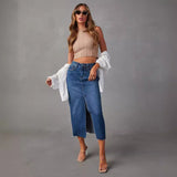 midi skirt outfit fall Sexy Hot Girl Skirt A- Line Split Slimming Denim Skirt 2024 Spring and Summer