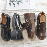 90s fashion men Beautiful Foot Power Retro Brogue Women's Shoes Thick-Soled Mori Women's Japanese Mary Jane Single-Layer Shoes Cute Big Toe JK Small Leather Shoes