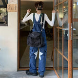 outfit inspo Star Denim Suspender Pants American Retro Autumn National Fashion Design Wide Leg Loose Casual Overalls