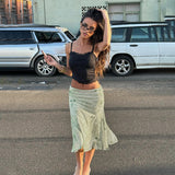 summer 2024 Style Summer Women's Skirt Low Waist Sexy Floral Midi Skirt Hot Girl Retro Ruffle Skirt