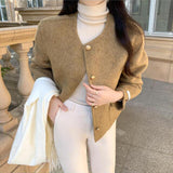 xmas outfits 2024 Korean Style High-Grade Woolen Coat Simple round Neck Short Woolen Top 4 Colors