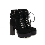 shoes Women's Boots Autumn and Winter Thick Heel Platform Shoes Stage Catwalk Platform Fleece-lined Rivet Women's Boots Short Boots
