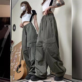 tomboy outfit American Retro Overalls Design Pleated Multi-Pocket Straight Wide-Leg Pants High Waist Loose Casual Trousers Ins