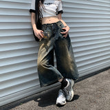 Fashionkova 90s streetwear Wide Leg Cropped Jeans Spring and Summer Vintage Washed Distressed American High Street Loose Straight Pants Men's and Women's Shorts Fashion