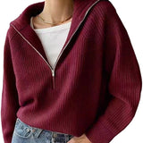 2000s fashion Women's Korean-Style Casual Pullover Half Zipper Sweater 2024 Autumn and Winter Short Solid Color Thickened Sweater Top
