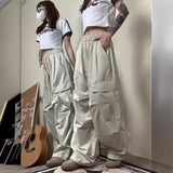 tomboy outfit American Retro Overalls Design Pleated Multi-Pocket Straight Wide-Leg Pants High Waist Loose Casual Trousers Ins