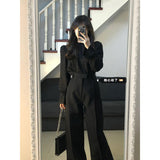 classy outfits men Yujie Style Texture Long-Sleeved Shirt Suit Women's Autumn High Waist Straight Wide-Leg Pants Elegant Black Lantern Sleeve Top