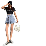 coachella valley music festival Denim Shorts Women's Summer High Waist Double Buckle Strap Flanging Versatile Trendy Korean Style Internet Celebrity Fashion Light Color New