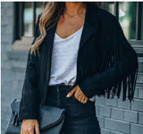 suede jacket outfit Women's Autumn New Slim Top Long Sleeve Tassel Coat for Women