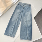 casual fall outfits New Retro Washed Slimming Two-Way Wear Deconstruction Denim Banana Pants Fake Two-Piece Denim Wide-Leg Pants for Women 