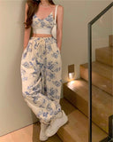 Fashionkova  New Camisole Ankle-Tied Pants Tie-Dyed Printed Sexy Hot Girl Temperament Two-Piece Suit