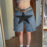 outfit ideas for school Women's Street Fashion Loose Contrast Color Five-Pointed Star Patch Denim Middle Pants