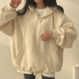 Fashionkova Solid Color Half Zip Up Oversized Hoodie