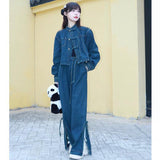 1980s fashion trends New Chinese Style Denim Suit Women's Spring Clothes with a Set of Fashionable Western Style Split Wide-Leg Pants Two-Piece Suit