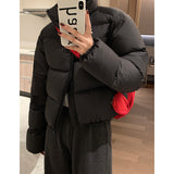egirl style Black Short down Jacket Women's Winter 2024 Lightweight Thickened College Style Stand Collar White Duck down Kendou Style Bread Coat