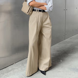 business casual outfits woman Khaki High Waist Wide Leg Suit Pants Women's Autumn Loose Straight Trousers New Elegant Commuter Style