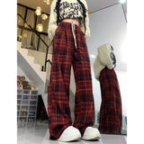 fall 2024 fashion trends Retro Brushed Plaid Casual Pants Women's Autumn New High Waist Straight Pants Slimming Wide Leg Mop Long Pants