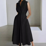 Dress 2024 Summer New Commuter Fashion Solid Color V-neck Women's Button Swing Dress
