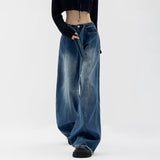 90s streetwear Spring and Autumn Frayed Jeans Women's Straight Loose American Retro High Street Wide-Leg Pants Street Niche Design Pants