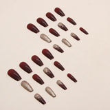 women’s fall fashion 2024 Flash Gold Pink Wine Red Bridal Manicure Mid-Length Fake Nails Holiday New Year Wear Nail Ins Style