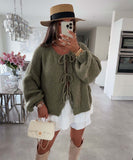 outfit ideas for school round Neck Lace-up Knitted Cardigan Coat 2024 Autumn and Winter New Pure Color Commuter Simple Sweater for Women
