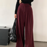 Fashionkova business casual outfits Fone Jianhe 2024 Autumn and Winter Waist Oblique Buckle Ankela Red Thickened Brushed Wide-Leg Casual Pants for Women