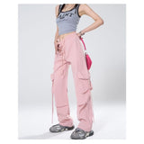 college outfits American Retro Overalls Women's 2024 Summer High Waist Straight Wide Leg Pants Design Loose Casual Mopping Pants