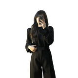 classy outfits men Yujie Style Texture Long-Sleeved Shirt Suit Women's Autumn High Waist Straight Wide-Leg Pants Elegant Black Lantern Sleeve Top