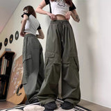 tomboy outfit American Retro Overalls Design Pleated Multi-Pocket Straight Wide-Leg Pants High Waist Loose Casual Trousers Ins