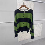 rugby shirt outfit Spanish  Early Autumn New Mernu Wool Button Pullover Long Sleeve Loose Striped Sweater for Women