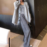 church outfit Autumn and Winter Retro Lazy Style V-neck Sweater Cardigan Women's Small Loose Ripped Design Twist Sweater Cross-Body