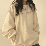 Fashionkova Solid Color Half Zip Up Oversized Hoodie