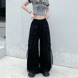 concert outfit Ribbon Overalls Men's Summer New Loose Personalized Straight Pants Neutral Multi-Pocket Casual Trousers