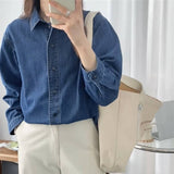 social worker outfits Denim Shirt Women's Long Sleeve 2024 Spring and Autumn New Korean Style Loose Casual Shirt Fashionable All-Matching plus Size Top outside