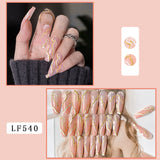 men’s fall fashion 2024 Wear Nail Long Marble Nail Patch Nail Patch Golden Streamline 3D Relief Nail Patch Finished Product