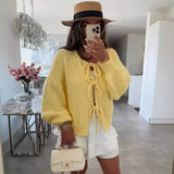 outfit ideas for school round Neck Lace-up Knitted Cardigan Coat 2024 Autumn and Winter New Pure Color Commuter Simple Sweater for Women
