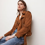 moto jacket outfit New Multi-Zipper hort Retro Maillard Leather Jacket Fashionable High-End Street Brown Leather Jacket Autumn Women
