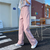 Fashionkova college outfits Pink High Waist Jeans for Women Spring and Summer New Korean Style Loose Slimming Straight Casual Sweet Spicy Wide Leg Pants Fashion