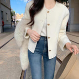 xmas outfits 2024 Korean Style High-Grade Woolen Coat Simple round Neck Short Woolen Top 4 Colors