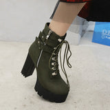 shoes Women's Boots Autumn and Winter Thick Heel Platform Shoes Stage Catwalk Platform Fleece-lined Rivet Women's Boots Short Boots