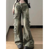 grunge outfits American New Retro Washed Workwear Jeans Women's Street Design Straight Loose Wide Leg Drop-down Long Pants