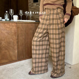 buisness casual women outfits chic Madeinost Women's Pants Autumn Women's 2024 Brushed Thickened Retro Plaid Casual Pants High-Grade Plaid Trousers