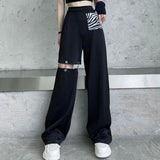 tomboy fits Hollow-out Wide-Leg Pants Casual Pants for Women Summer New Retro Handsome Design Pants Loose High Waist Straight High Street Fashion