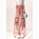 Fashionkova 90s streetwear Dopamine Wear Pink Ripped Jeans Women's Summer Thin New Design Loose Slimming Wide Leg Pants